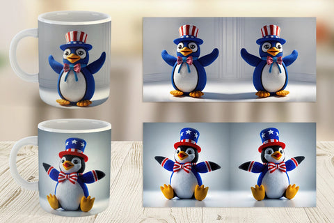 Mug Wrap Patriotic Penguin Crochet Sublimation artnoy 
