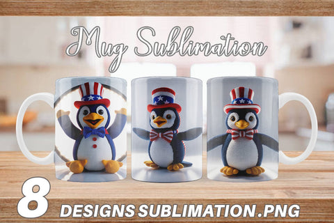 Mug Wrap Patriotic Penguin Crochet Sublimation artnoy 