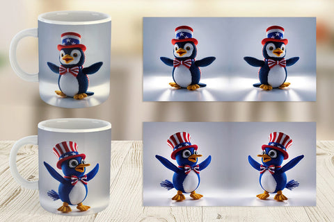 Mug Wrap Patriotic Penguin Crochet Sublimation artnoy 