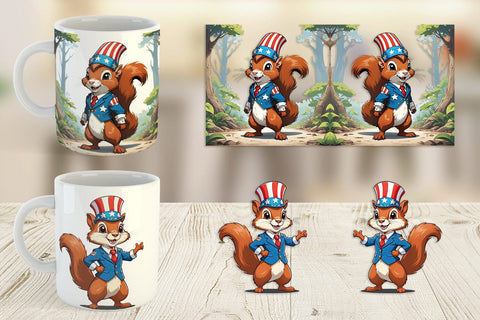 Mug Wrap Patriotic Red Squirrel Sublimation artnoy 