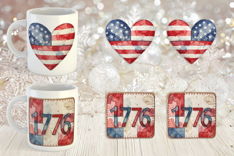 Mug Wrap Patriotic Symbol Patchwork Watercolor Sublimation artnoy 