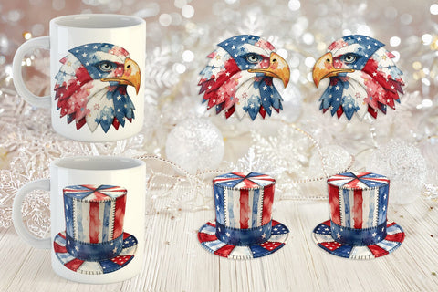 Mug Wrap Patriotic Symbol Patchwork Watercolor Sublimation artnoy 