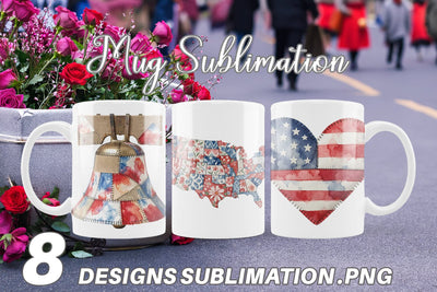 Mug Wrap Patriotic Symbol Patchwork Watercolor Sublimation artnoy 