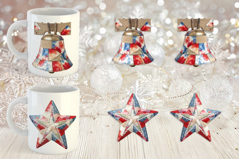 Mug Wrap Patriotic Symbol Patchwork Watercolor Sublimation artnoy 