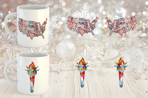 Mug Wrap Patriotic Symbol Patchwork Watercolor Sublimation artnoy 