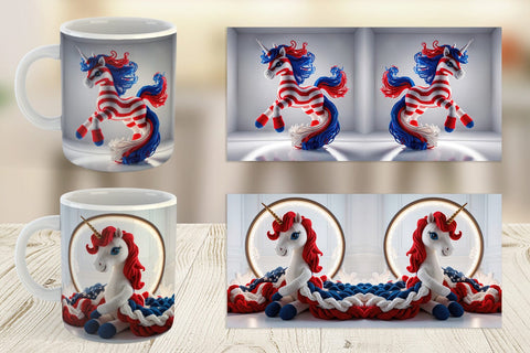 Mug Wrap Patriotic Unicorn Crochet Sublimation artnoy 
