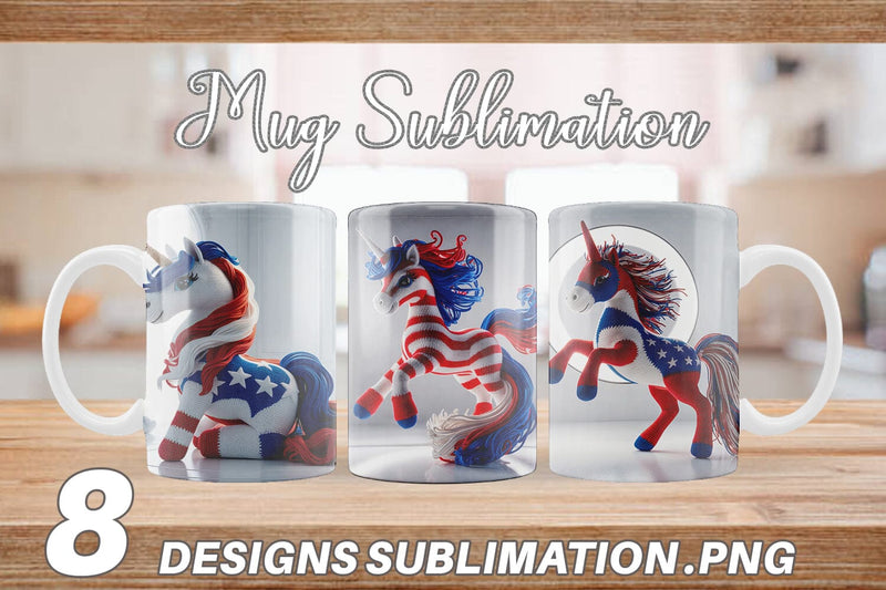 Mug Wrap Patriotic Unicorn Crochet Sublimation artnoy 