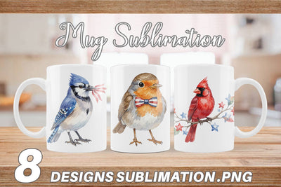 Mug Wrap Patriotic Watercolor Birds Sublimation artnoy 