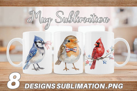 Mug Wrap Patriotic Watercolor Birds Sublimation artnoy 
