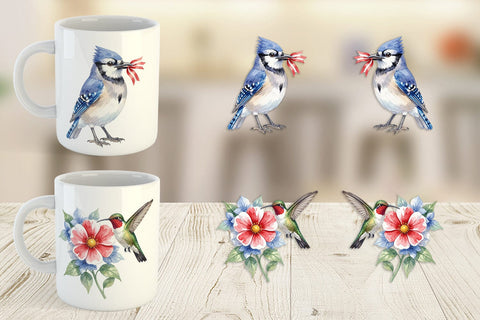 Mug Wrap Patriotic Watercolor Birds Sublimation artnoy 