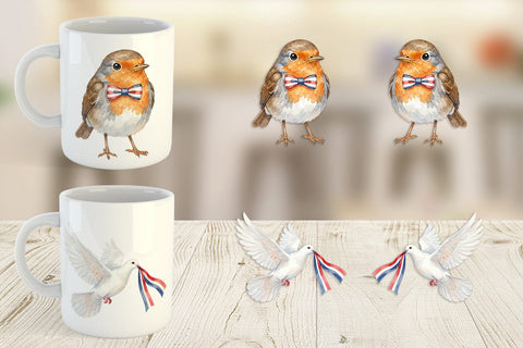 Mug Wrap Patriotic Watercolor Birds Sublimation artnoy 