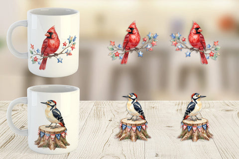 Mug Wrap Patriotic Watercolor Birds Sublimation artnoy 