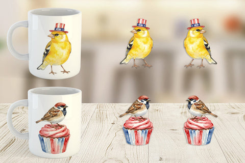 Mug Wrap Patriotic Watercolor Birds Sublimation artnoy 