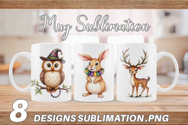 Mug Wrap Paw-di Gras Puppy & Kitten Carnival Watercolor Sublimation artnoy 