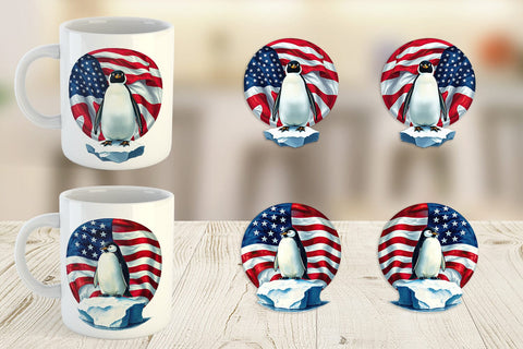 Mug Wrap Penguin 4th of July Sublimation artnoy 