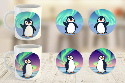 Mug Wrap Penguin and Aurora Borealis Sublimation artnoy 