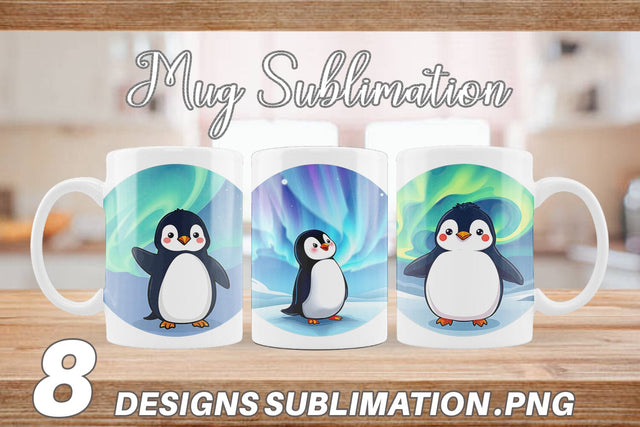 Mug Wrap Penguin and Aurora Borealis Sublimation artnoy 