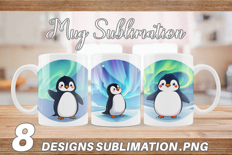 Mug Wrap Penguin and Aurora Borealis Sublimation artnoy 
