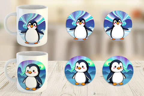 Mug Wrap Penguin and Aurora Borealis Sublimation artnoy 