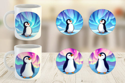 Mug Wrap Penguin and Aurora Borealis Sublimation artnoy 
