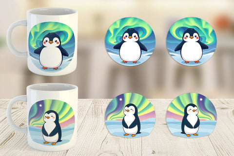 Mug Wrap Penguin and Aurora Borealis Sublimation artnoy 