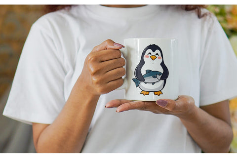 Mug Wrap Penguin Holding a Fish Sublimation artnoy 