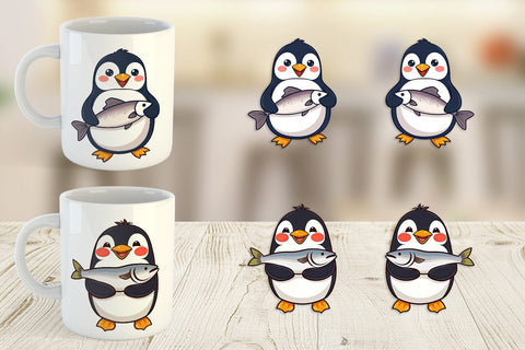 Mug Wrap Penguin Holding a Fish Sublimation artnoy 