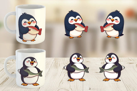 Mug Wrap Penguin Holding a Fish Sublimation artnoy 