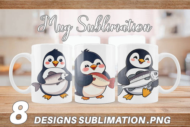 Mug Wrap Penguin Holding a Fish Sublimation artnoy 