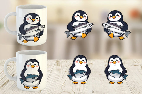 Mug Wrap Penguin Holding a Fish Sublimation artnoy 