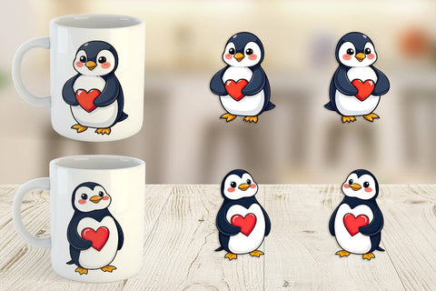 Mug Wrap Penguin Holding a Heart Sublimation artnoy 