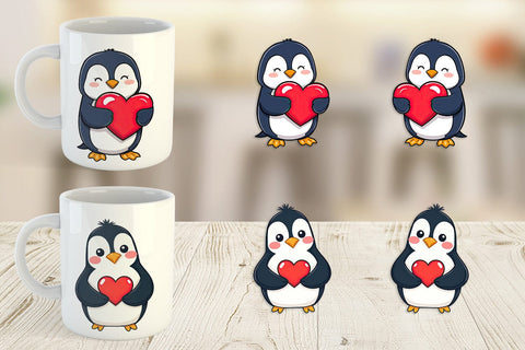 Mug Wrap Penguin Holding a Heart Sublimation artnoy 