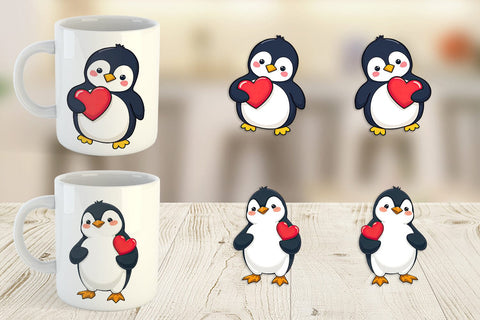 Mug Wrap Penguin Holding a Heart Sublimation artnoy 