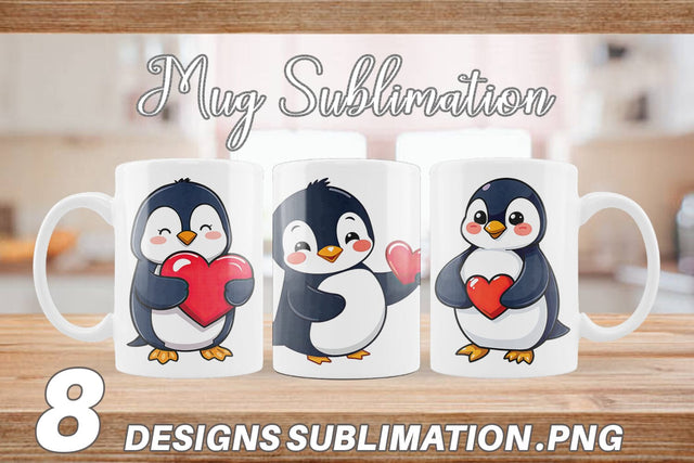 Mug Wrap Penguin Holding a Heart Sublimation artnoy 