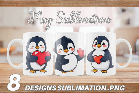 Mug Wrap Penguin Holding a Heart Sublimation artnoy 
