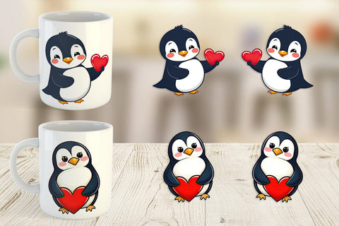 Mug Wrap Penguin Holding a Heart Sublimation artnoy 