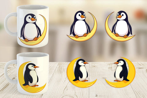 Mug Wrap Penguin on a Crescent Moon Sublimation artnoy 