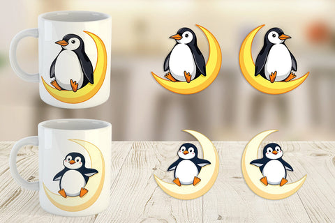 Mug Wrap Penguin on a Crescent Moon Sublimation artnoy 
