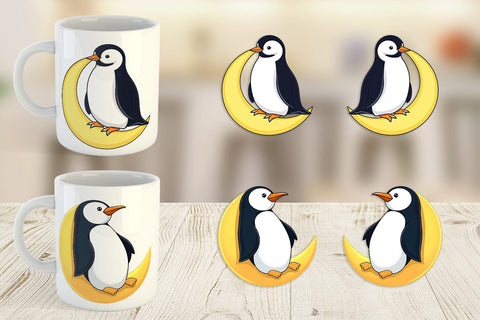 Mug Wrap Penguin on a Crescent Moon Sublimation artnoy 