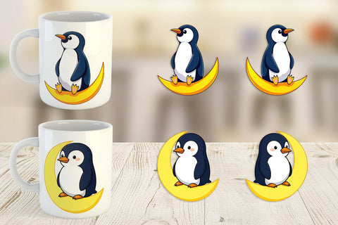 Mug Wrap Penguin on a Crescent Moon Sublimation artnoy 