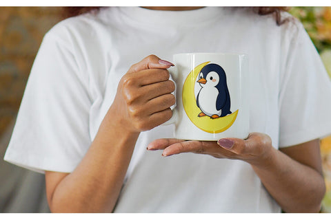 Mug Wrap Penguin on a Crescent Moon Sublimation artnoy 
