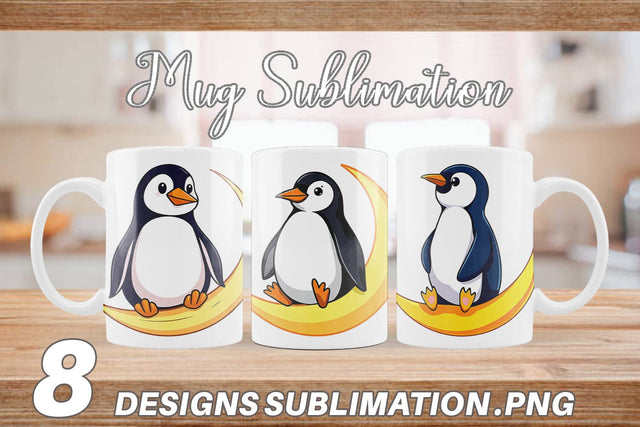 Mug Wrap Penguin on a Crescent Moon Sublimation artnoy 