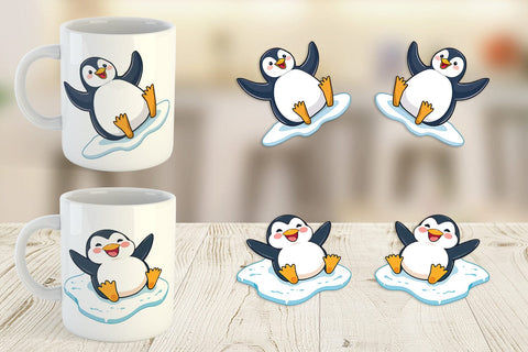 Mug Wrap Penguin Sliding on Ice Sublimation artnoy 