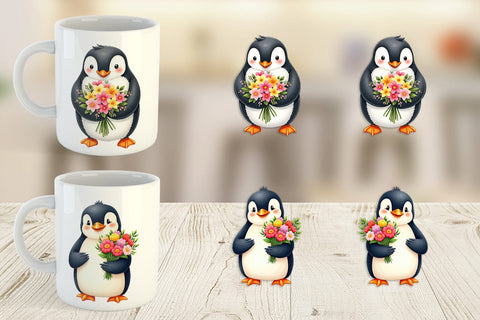Mug Wrap Penguin Spring Bouquet Sublimation artnoy 