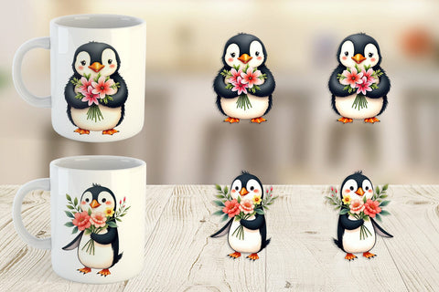 Mug Wrap Penguin Spring Bouquet Sublimation artnoy 