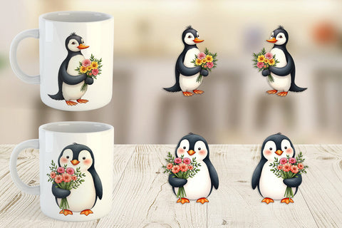 Mug Wrap Penguin Spring Bouquet Sublimation artnoy 