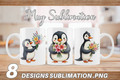 Mug Wrap Penguin Spring Bouquet Sublimation artnoy 