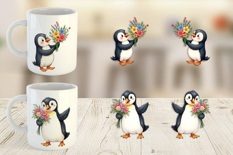 Mug Wrap Penguin Spring Bouquet Sublimation artnoy 