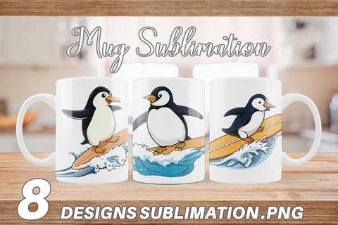 Mug Wrap Penguin Surfing a Wave Sublimation artnoy 