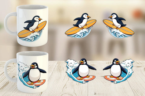 Mug Wrap Penguin Surfing a Wave Sublimation artnoy 